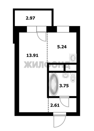 
  Продается студия 25.6 м², в ЖК Зеленодар, литера 2. Фото 13.