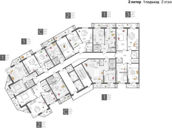 
  Продается 2-комн. квартира 60.7 м², в ЖК Рекорд 2, литера 2. Фото 2.