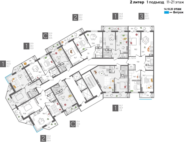 
  Продается 1-комн. квартира 55.7 м², в ЖК Рекорд 2, литера 2. Фото 2.