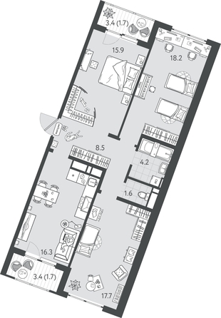 
  Продается 3-комн. квартира 85.3 м², в ЖК Все Свои ВИП, литер 7. Фото 1.