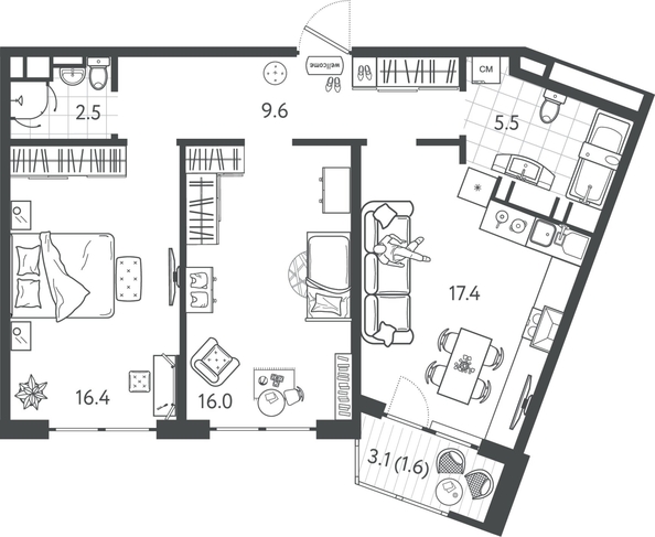 
  Продается 2-комн. квартира 67.95 м², в ЖК Все Свои ВИП, литер 7. Фото 1.