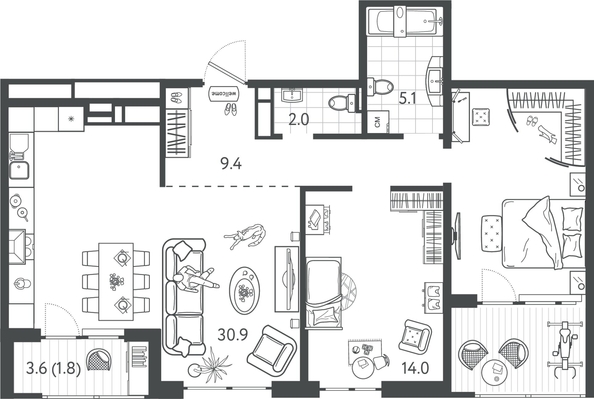 
  Продается 2-комн. квартира 78.6 м², в ЖК Все Свои ВИП, литер 7. Фото 1.