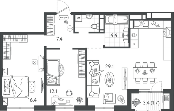 
  Продается 2-комн. квартира 72.3 м², в ЖК Все Свои ВИП, литер 7. Фото 1.