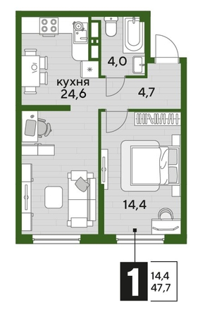 
  Продается 1-комн. квартира 47.7 м², в ЖК ДОГМА ПАРК, лит 10. Фото 1.