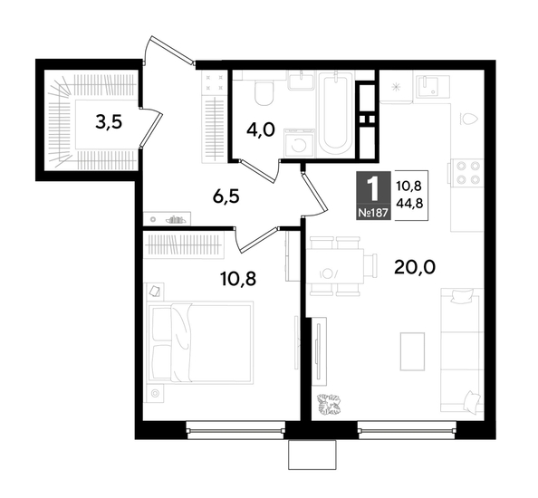
  Продается 1-комн. квартира 44.8 м², в ЖК ДОГМА ПАРК, литера 18. Фото 1.