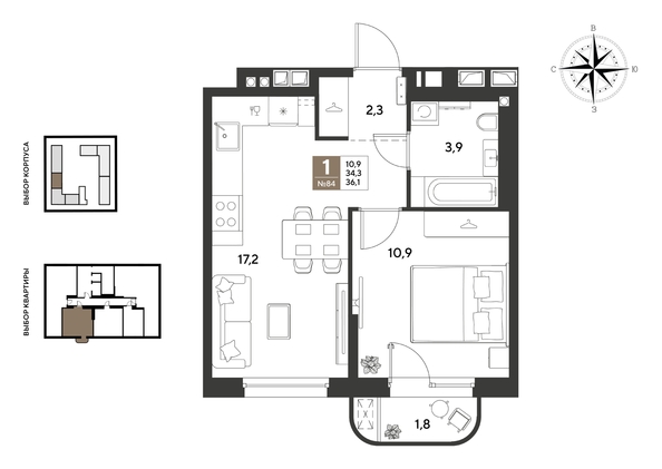 
  Продается 1-комн. квартира 36.1 м², в ЖК ГРЕЙД, литер 14. Фото 1.
