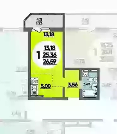 
  Продается студия 26.59 м², в ЖК Восточный, литера 37. Фото 1.