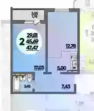 
  Продается 1-комн. квартира 47.47 м², в ЖК Восточный, литера 37. Фото 1.