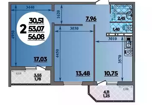 
  Продается 2-комн. квартира 56.07 м², в ЖК Восточный, литера 2. Фото 1.