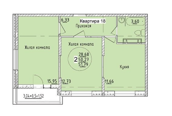 
  Продается 2-комн. квартира 51.79 м², в ЖК Друг, литера 7. Фото 14.