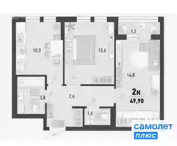 
  Продается 2-комн. квартира 49.9 м², в ЖК Барса, 3В литер. Фото 11.