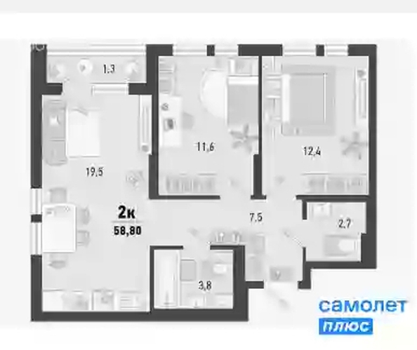 
  Продается 2-комн. квартира 58.8 м², в ЖК Барса, 3В литер. Фото 11.