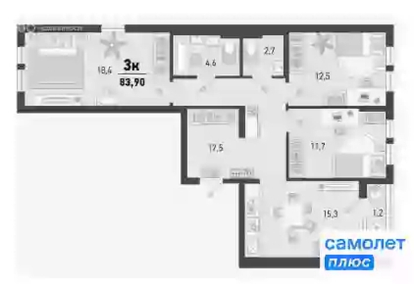 
  Продается 3-комн. квартира 83.9 м², в ЖК Барса, 3В литер. Фото 11.
