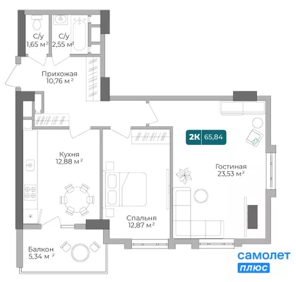 
  Продается 2-комн. квартира 65.84 м², в ЖК Золотой Берег, литер 1. Фото 16.
