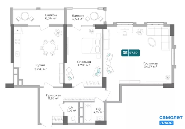 
  Продается 2-комн. квартира 97.3 м², в ЖК Золотой Берег, литер 1. Фото 16.