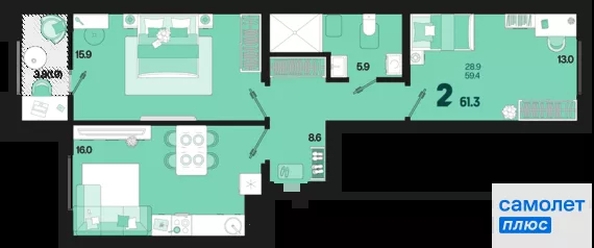 
  Продается 2-комн. квартира 61.3 м², в ЖК Первое место, квартал 1.1, литер 1. Фото 15.