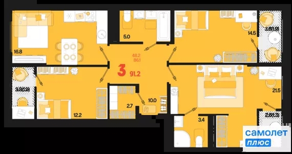 
  Продается 3-комн. квартира 91.2 м², в ЖК Первое место, квартал 1.1, литер 1. Фото 15.