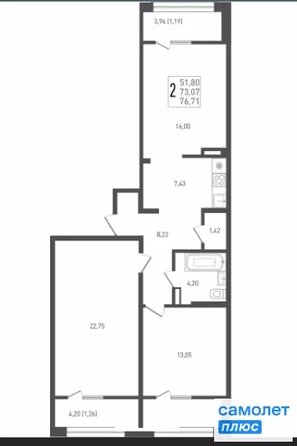 
  Продается 2-комн. квартира 76.7 м², в ЖК Югге, литера 6. Фото 10.