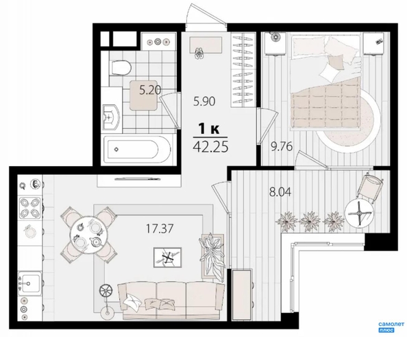 
  Продается 1-комн. квартира 42.3 м², в ЖК Патрики, литер 1.1. Фото 16.