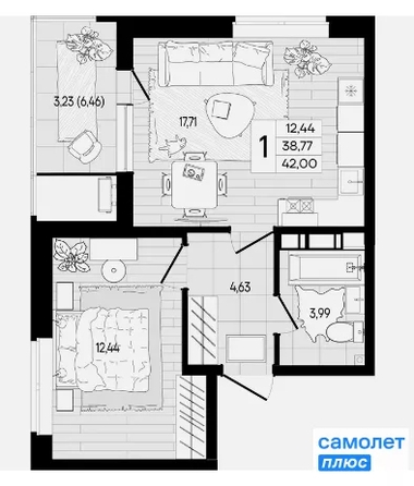 
  Продается 1-комн. квартира 42 м², в ЖК Форма, литер 1. Фото 7.