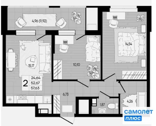 
  Продается 2-комн. квартира 57.6 м², в ЖК Форма, литер 1. Фото 7.