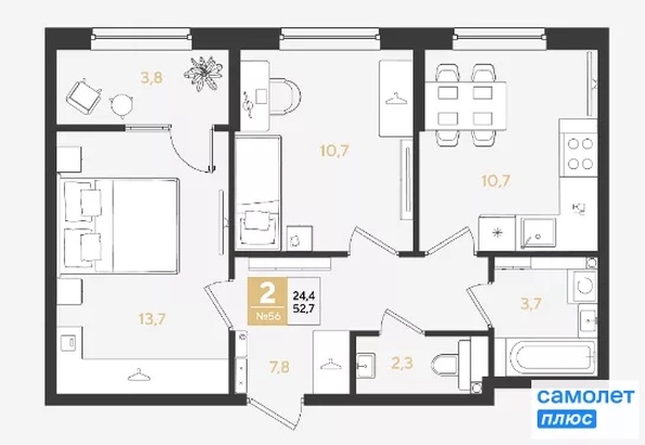 
  Продается 2-комн. квартира 52.7 м², в ЖК РИДЗ, литер 5. Фото 12.