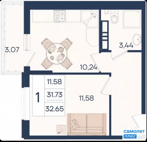 
  Продается 1-комн. квартира 32.65 м², в ЖК Дом 101. Фото 15.