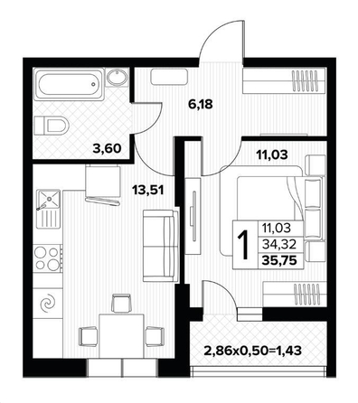 
  Продается 1-комн. квартира 35.75 м², в ЖК Друг, литера 5. Фото 9.