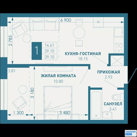 
  Продается 1-комн. квартира 39.1 м², в ЖК ИНАЧЕ в Молодежном, литер 1. Фото 15.