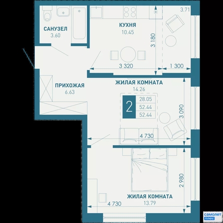 
  Продается 2-комн. квартира 52.4 м², в ЖК ИНАЧЕ в Молодежном, литер 1. Фото 15.
