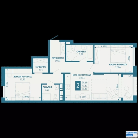 
  Продается 2-комн. квартира 71.5 м², в ЖК ИНАЧЕ в Молодежном, литер 1. Фото 15.