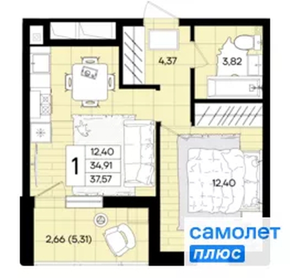 
  Продается 1-комн. квартира 37.6 м², в ЖК Народные Кварталы, литер 1. Фото 21.