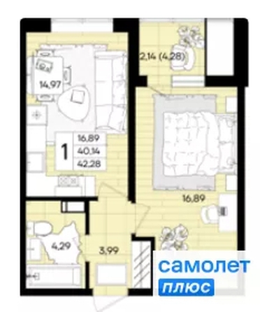 
  Продается 1-комн. квартира 42.3 м², в ЖК Народные Кварталы, литер 1. Фото 21.