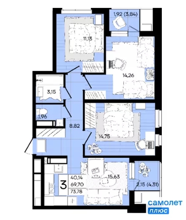 
  Продается 3-комн. квартира 73.8 м², в ЖК Народные Кварталы, литер 1. Фото 21.