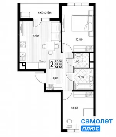 
  Продается 2-комн. квартира 54.8 м², в ЖК Кипарис, 6 литер. Фото 17.
