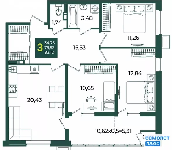 
  Продается 3-комн. квартира 82.1 м², в ЖК Образцово, дом 3. Фото 17.