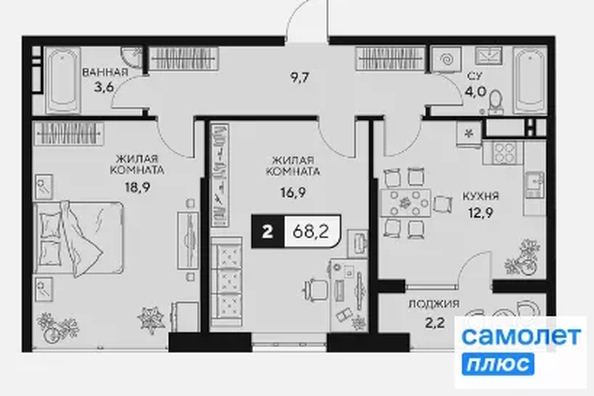 
  Продается 2-комн. квартира 68.2 м², в ЖК 18/3. Фото 18.
