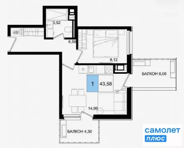 
  Продается номер в отеле 43 м², в ГК Корсаков, корпус 3. Фото 18.