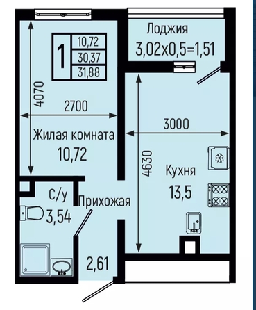 
  Продается 1-комн. квартира 31.92 м², в ЖК Ботаника Хилс, лит 2. Фото 1.
