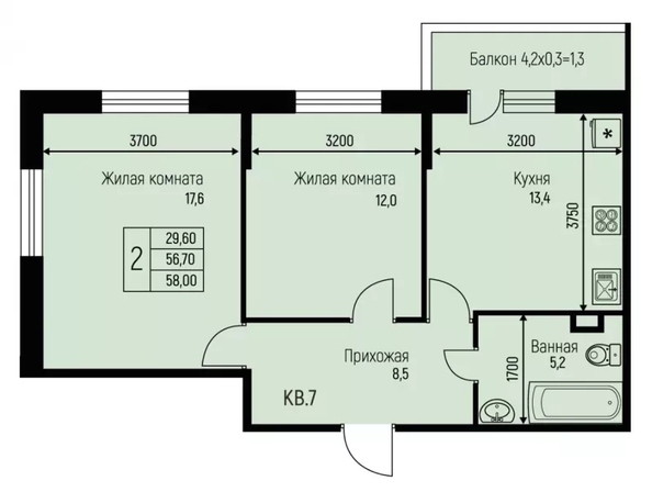 
  Продается 2-комн. квартира 58 м², в ЖК Нова Вита, дом 1. Фото 1.