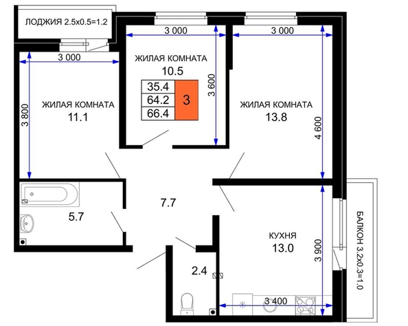 
  Продается 3-комн. квартира 66.4 м², в . Фото 2.