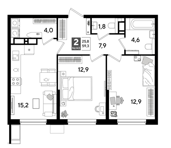 
  Продается 2-комн. квартира 58.5 м², в ЖК ДОГМА ПАРК, лит 17. Фото 1.