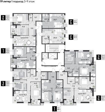 
  Продается 1-комн. квартира 46.7 м², в ЖК Парк Победы 2, литера 19. Фото 2.