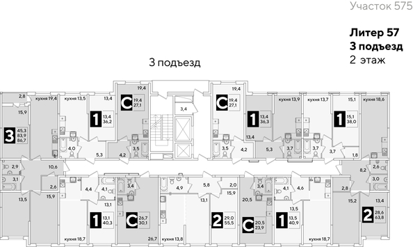 
  Продается 3-комн. квартира 86.7 м², в ЖК Самолет, литера 57. Фото 2.