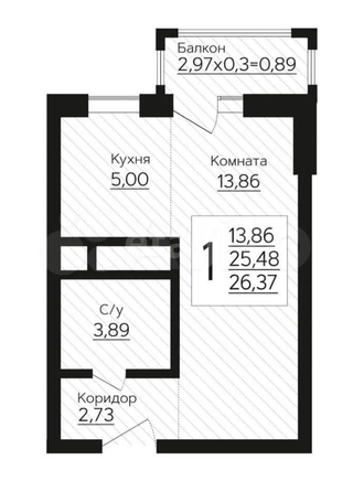 
  Продается 1-комн. квартира 27 м². Фото 1.