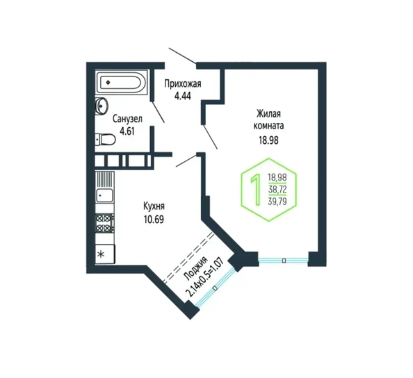 
  Продается 1-комн. квартира 39.8 м². Фото 22.