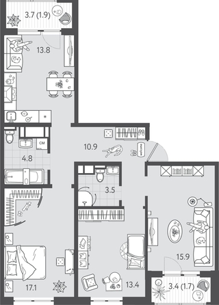 
  Продается 3-комн. квартира 82.65 м², в ЖК Все Свои ВИП, литера 6. Фото 1.