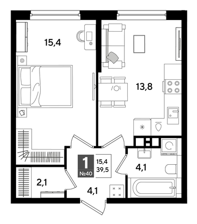 
  Продается 1-комн. квартира 38.9 м², в ЖК ДОГМА ПАРК, лит 20. Фото 1.