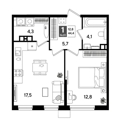 
  Продается 1-комн. квартира 44 м², в ЖК ДОГМА ПАРК, литера 18. Фото 1.