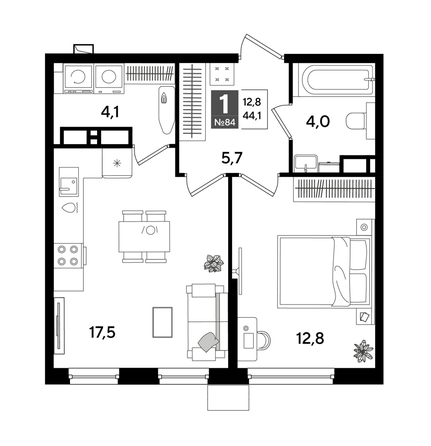 
  Продается 1-комн. квартира 43.4 м², в ЖК ДОГМА ПАРК, литера 18. Фото 1.
